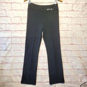 Bebe Black Stretch Pants Rhinestone Logo Pull On Slim Fit Work Yoga Y2K Sz Small